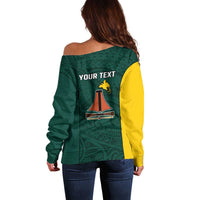 Personalised PNG Jiwaka Province Off Shoulder Sweater Bird of Paradise Tattoo Flag Motif - Polynesian Pride