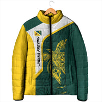 Personalised PNG Jiwaka Province Padded Jacket Bird of Paradise Tattoo Flag Motif LT9 - Polynesian Pride