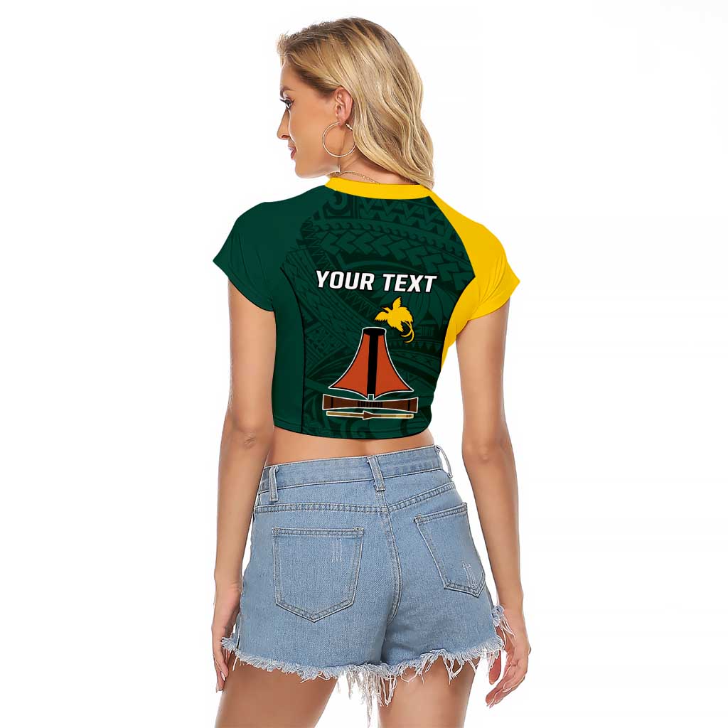 Personalised PNG Jiwaka Province Raglan Cropped T Shirt Bird of Paradise Tattoo Flag Motif - Polynesian Pride