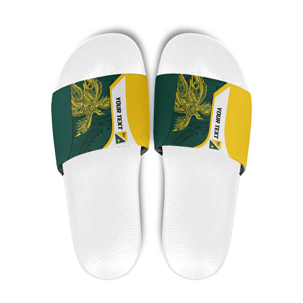 Personalised PNG Jiwaka Province Slide Sandals Bird of Paradise Tattoo Flag Motif - Polynesian Pride