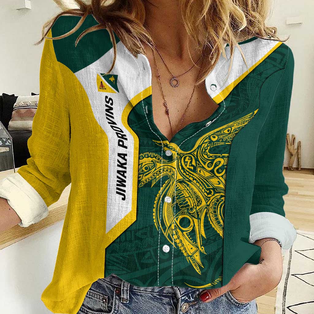 Personalised PNG Jiwaka Province Women Casual Shirt Bird of Paradise Tattoo Flag Motif - Polynesian Pride