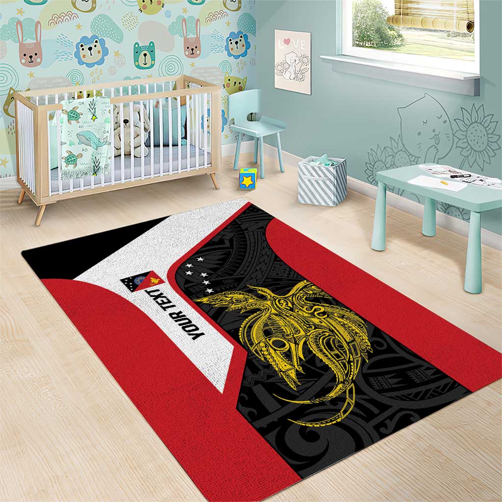 Personalised PNG Sandaun Province Area Rug Bird of Paradise Tattoo Flag Motif - Polynesian Pride