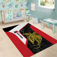 Personalised PNG Sandaun Province Area Rug Bird of Paradise Tattoo Flag Motif - Polynesian Pride