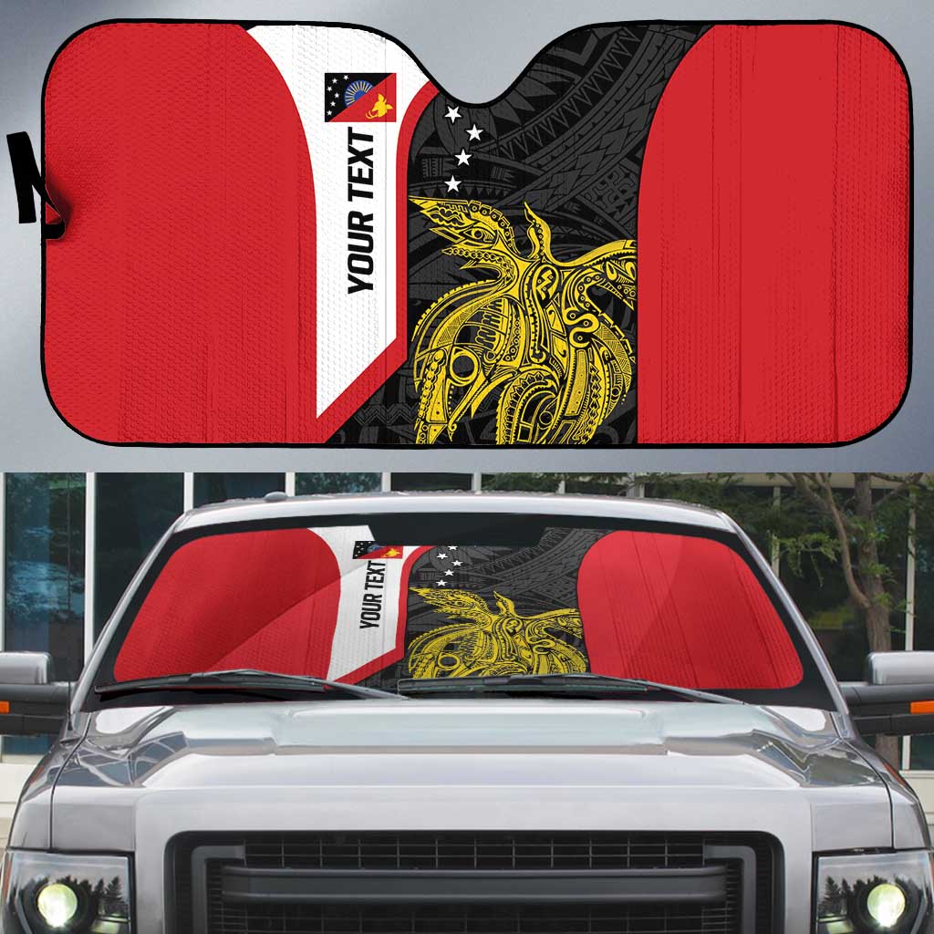 Personalised PNG Sandaun Province Auto Sun Shade Bird of Paradise Tattoo Flag Motif - Polynesian Pride