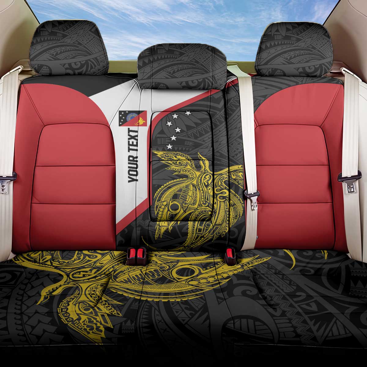 Personalised PNG Sandaun Province Back Car Seat Cover Bird of Paradise Tattoo Flag Motif - Polynesian Pride