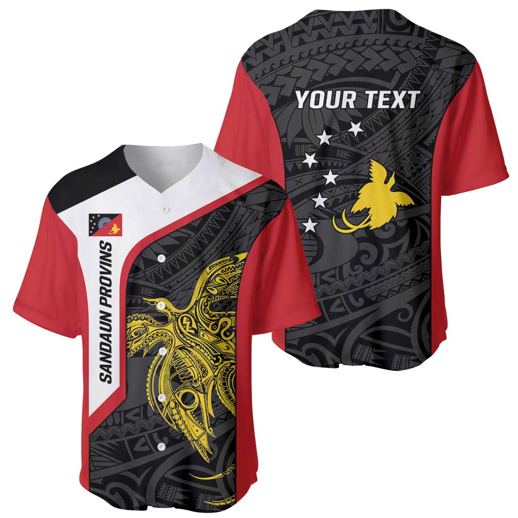 Personalised PNG Sandaun Province Baseball Jersey Bird of Paradise Tattoo Flag Motif - Polynesian Pride