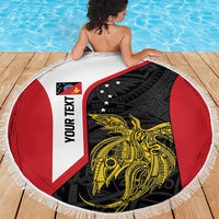 Personalised PNG Sandaun Province Beach Blanket Bird of Paradise Tattoo Flag Motif - Polynesian Pride