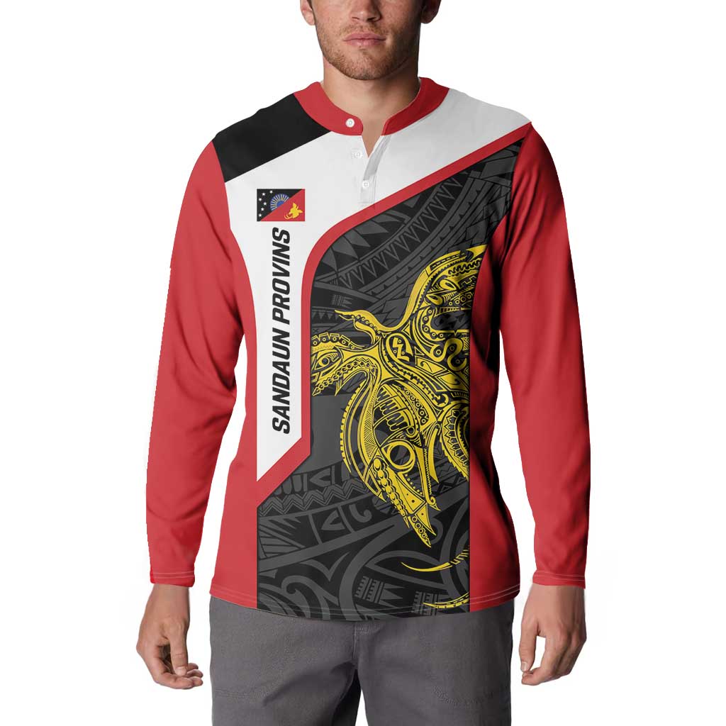 Personalised PNG Sandaun Province Button Sweatshirt Bird of Paradise Tattoo Flag Motif - Polynesian Pride