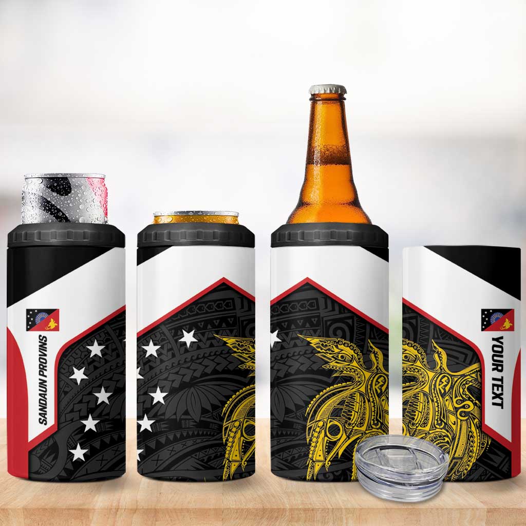 Personalised PNG Sandaun Province 4 in 1 Can Cooler Tumbler Bird of Paradise Tattoo Flag Motif - Polynesian Pride