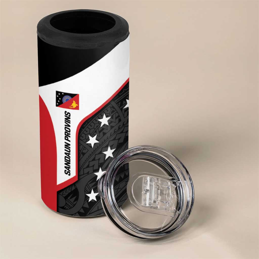 Personalised PNG Sandaun Province 4 in 1 Can Cooler Tumbler Bird of Paradise Tattoo Flag Motif - Polynesian Pride