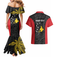 Personalised PNG Sandaun Province Couples Matching Mermaid Dress and Hawaiian Shirt Bird of Paradise Tattoo Flag Motif - Polynesian Pride