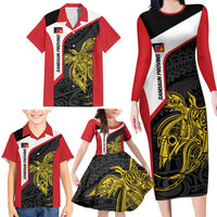 Personalised PNG Sandaun Province Family Matching Long Sleeve Bodycon Dress and Hawaiian Shirt Bird of Paradise Tattoo Flag Motif - Polynesian Pride