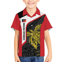 Personalised PNG Sandaun Province Family Matching Off Shoulder Short Dress and Hawaiian Shirt Bird of Paradise Tattoo Flag Motif - Polynesian Pride