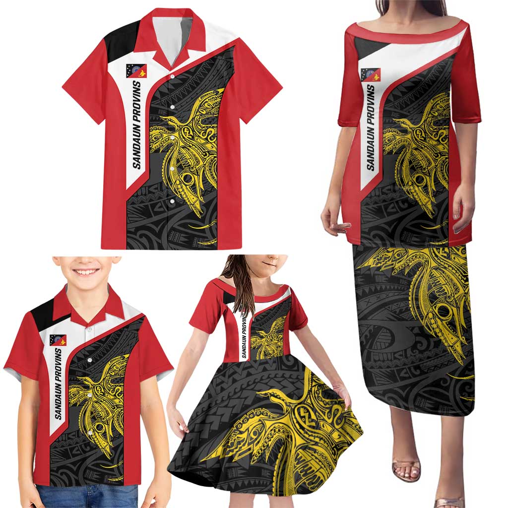 Personalised PNG Sandaun Province Family Matching Puletasi and Hawaiian Shirt Bird of Paradise Tattoo Flag Motif - Polynesian Pride