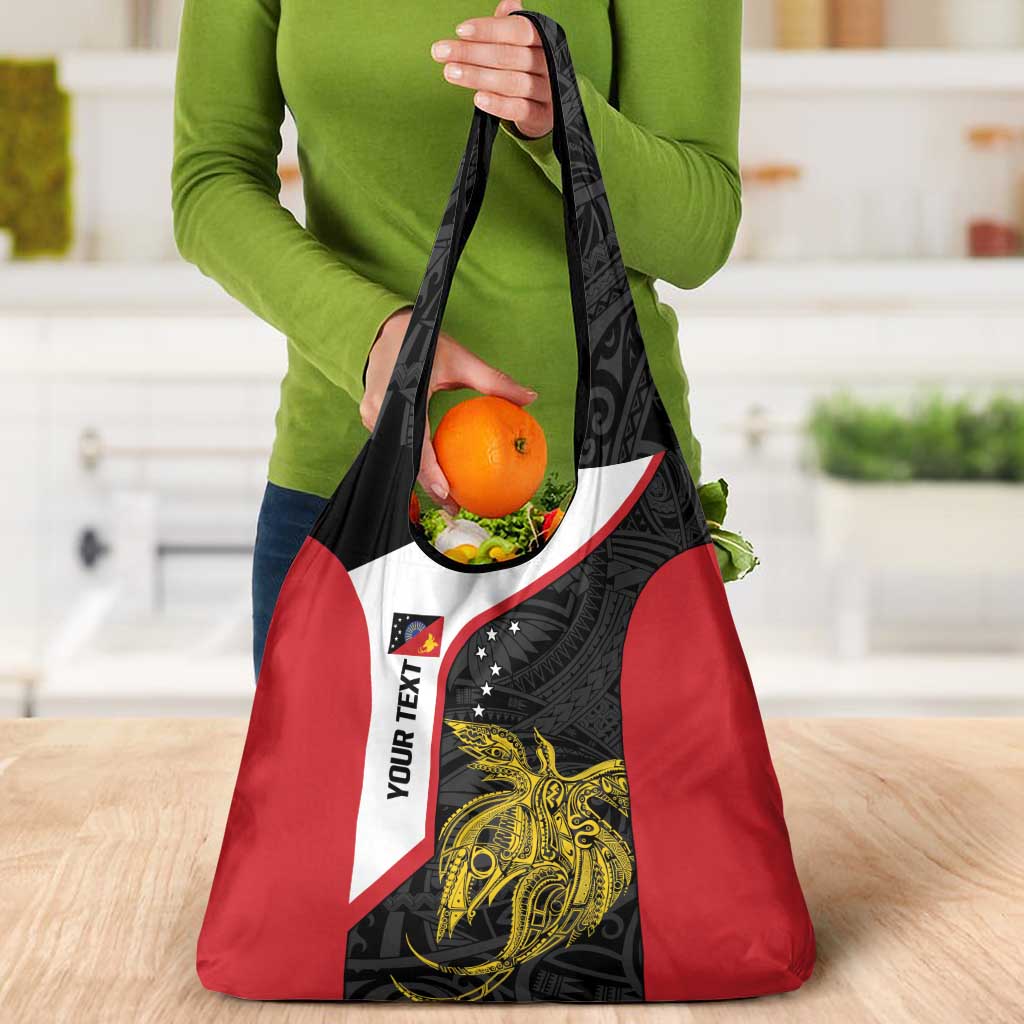 Personalised PNG Sandaun Province Grocery Bag Bird of Paradise Tattoo Flag Motif - Polynesian Pride