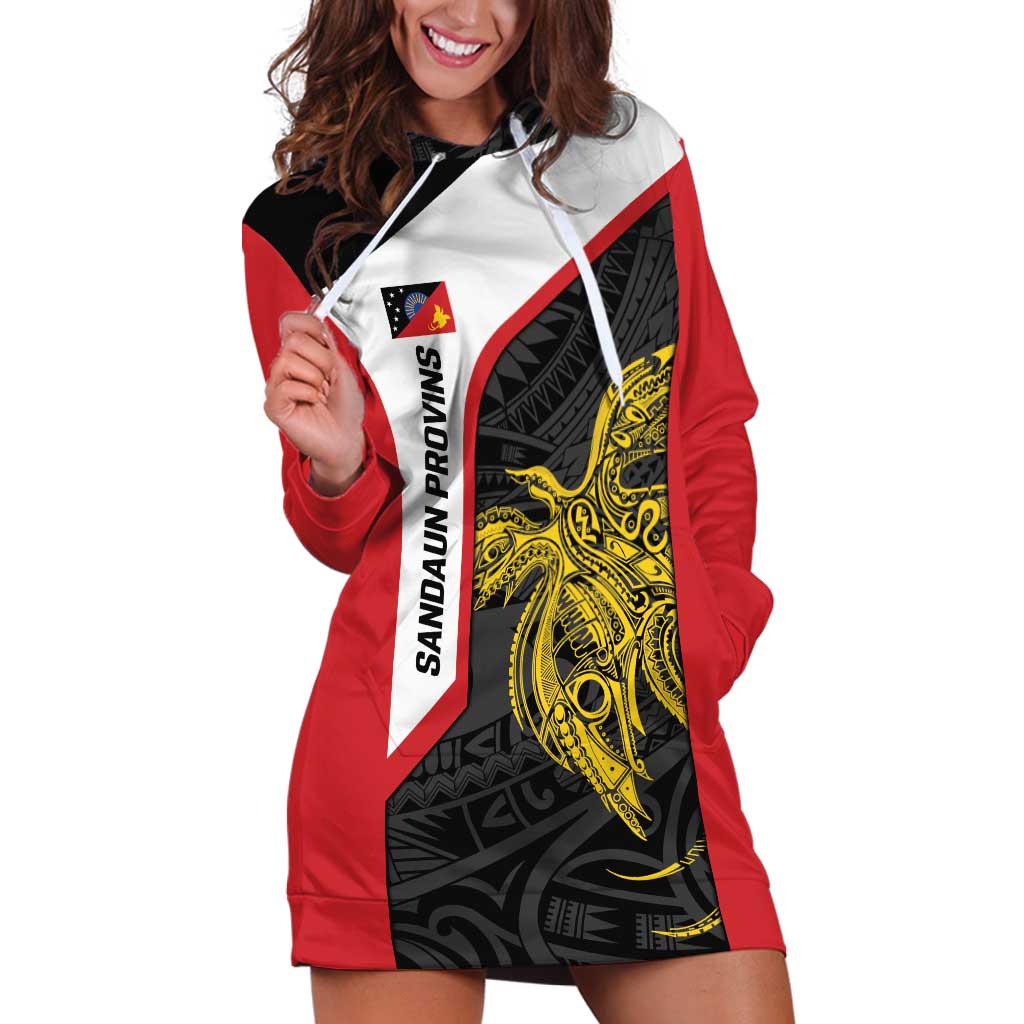 Personalised PNG Sandaun Province Hoodie Dress Bird of Paradise Tattoo Flag Motif - Polynesian Pride