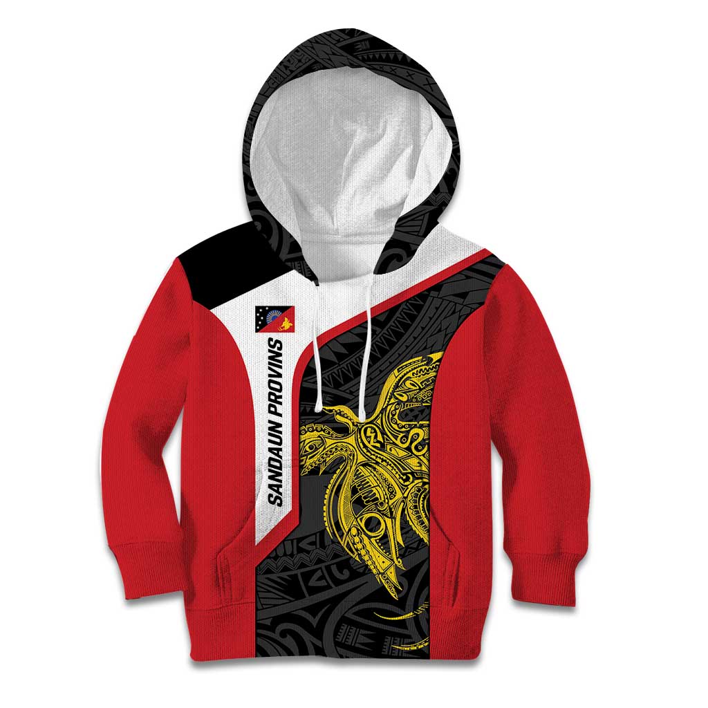 Personalised PNG Sandaun Province Kid Hoodie Bird of Paradise Tattoo Flag Motif - Polynesian Pride