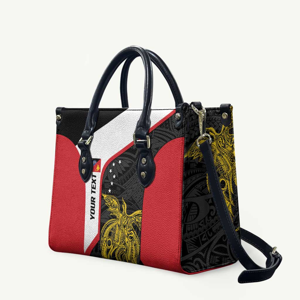 Personalised PNG Sandaun Province Leather Bag Bird of Paradise Tattoo Flag Motif - Polynesian Pride