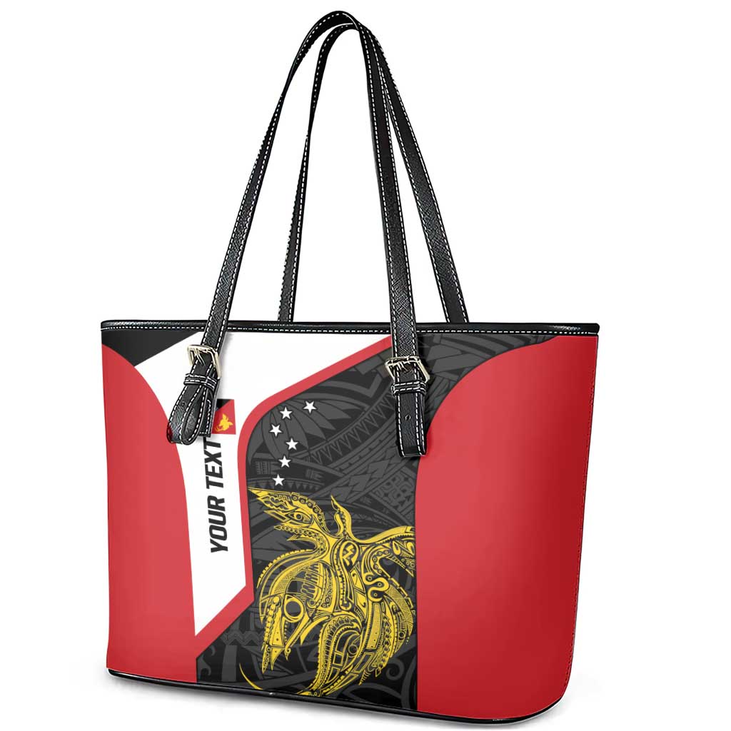 Personalised PNG Sandaun Province Leather Tote Bag Bird of Paradise Tattoo Flag Motif - Polynesian Pride