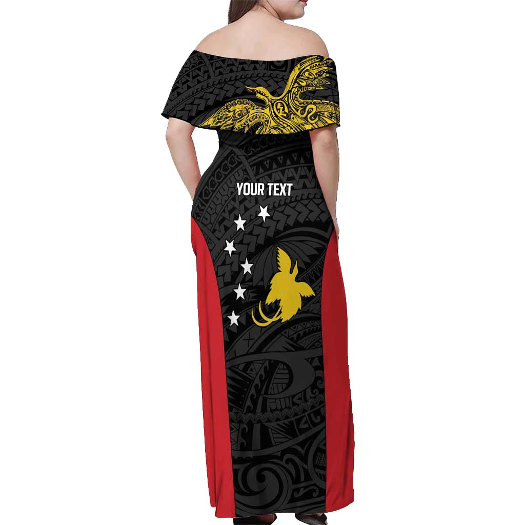 Personalised PNG Sandaun Province Off Shoulder Maxi Dress Bird of Paradise Tattoo Flag Motif - Polynesian Pride