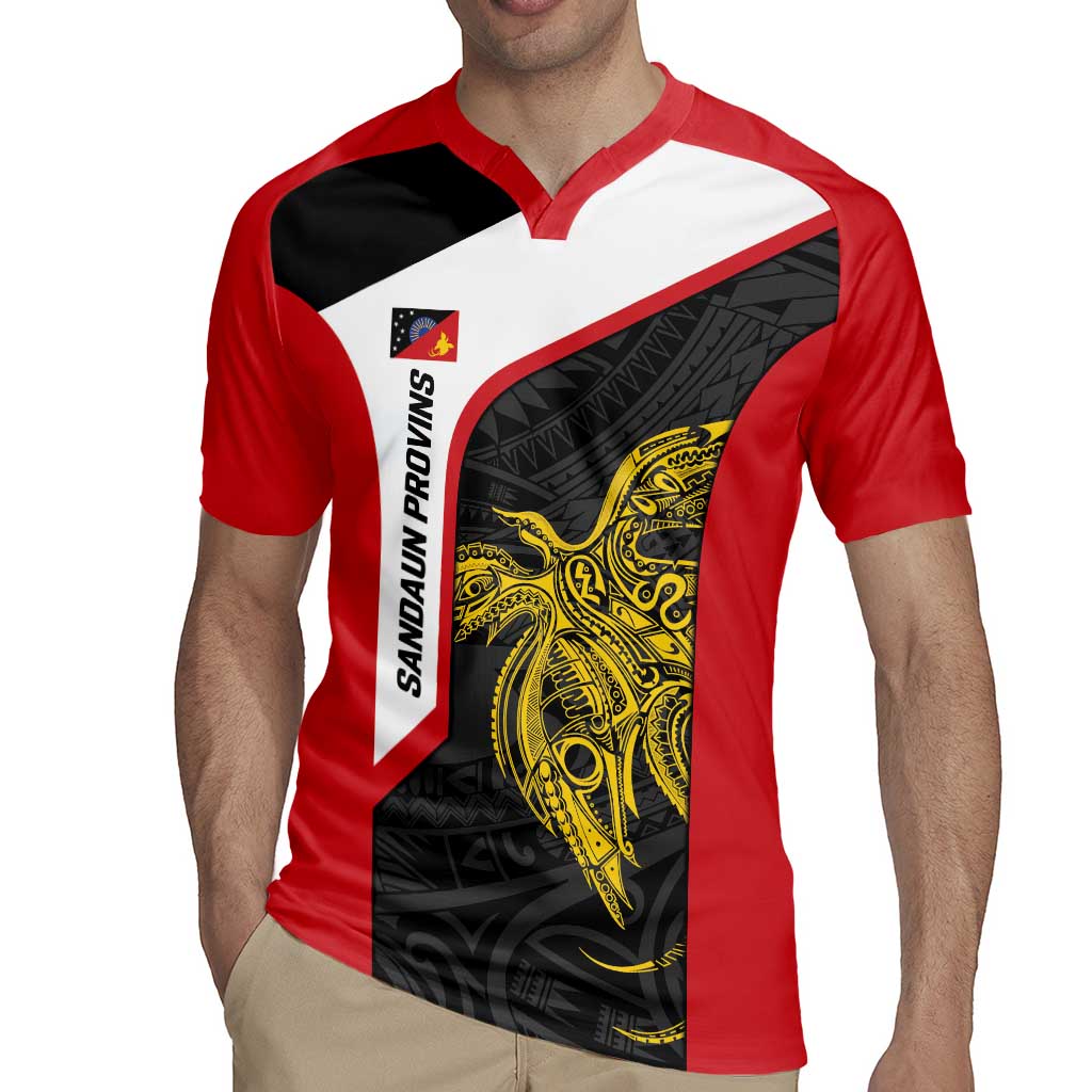 Personalised PNG Sandaun Province Rugby Jersey Bird of Paradise Tattoo Flag Motif - Polynesian Pride