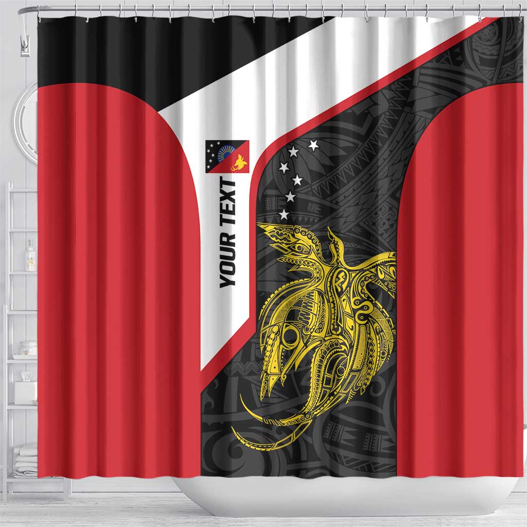Personalised PNG Sandaun Province Shower Curtain Bird of Paradise Tattoo Flag Motif - Polynesian Pride