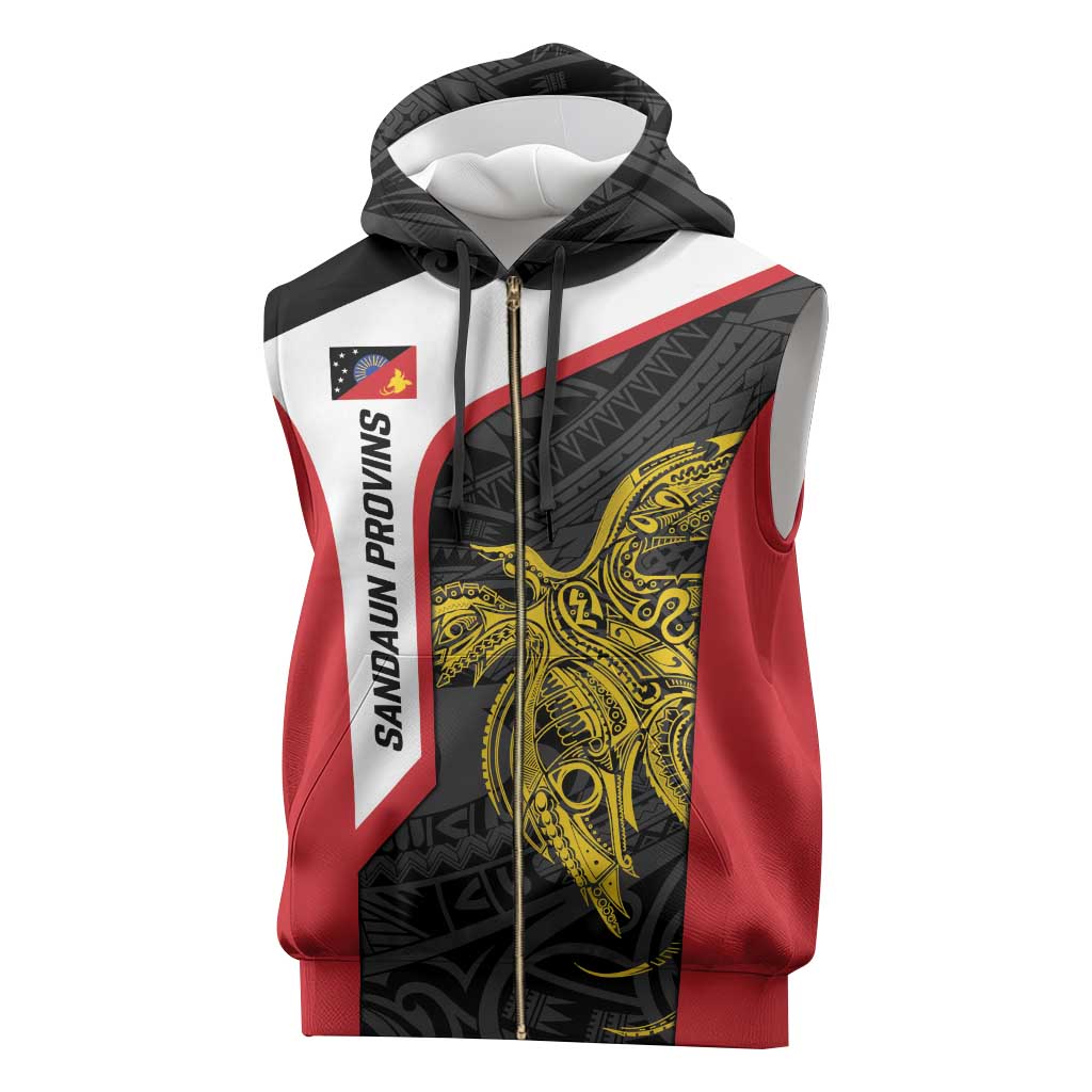 Personalised PNG Sandaun Province Sleeveless Zip Hoodie Bird of Paradise Tattoo Flag Motif - Polynesian Pride