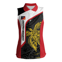 Personalised PNG Sandaun Province Women Sleeveless Polo Shirt Bird of Paradise Tattoo Flag Motif - Polynesian Pride