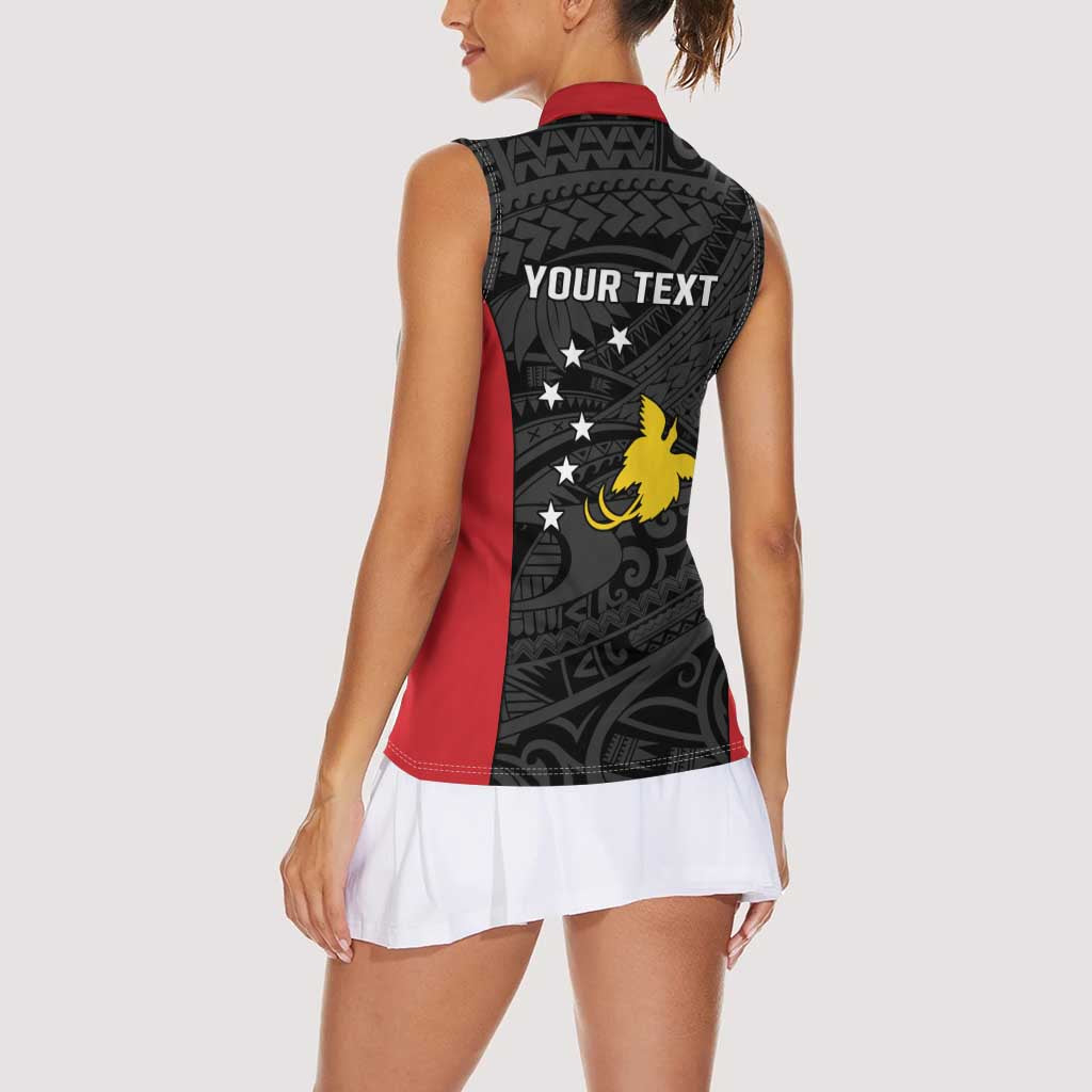 Personalised PNG Sandaun Province Women Sleeveless Polo Shirt Bird of Paradise Tattoo Flag Motif - Polynesian Pride