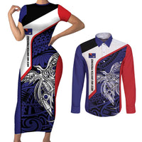 Personalised PNG West New Britain Province Couples Matching Short Sleeve Bodycon Dress and Long Sleeve Button Shirt Bird of Paradise Tattoo Flag Motif - Polynesian Pride