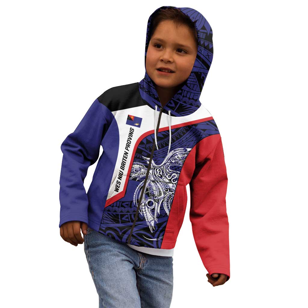 Personalised PNG West New Britain Province Kid Hoodie Bird of Paradise Tattoo Flag Motif - Polynesian Pride