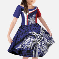 Personalised PNG West New Britain Province Kid Short Sleeve Dress Bird of Paradise Tattoo Flag Motif - Polynesian Pride