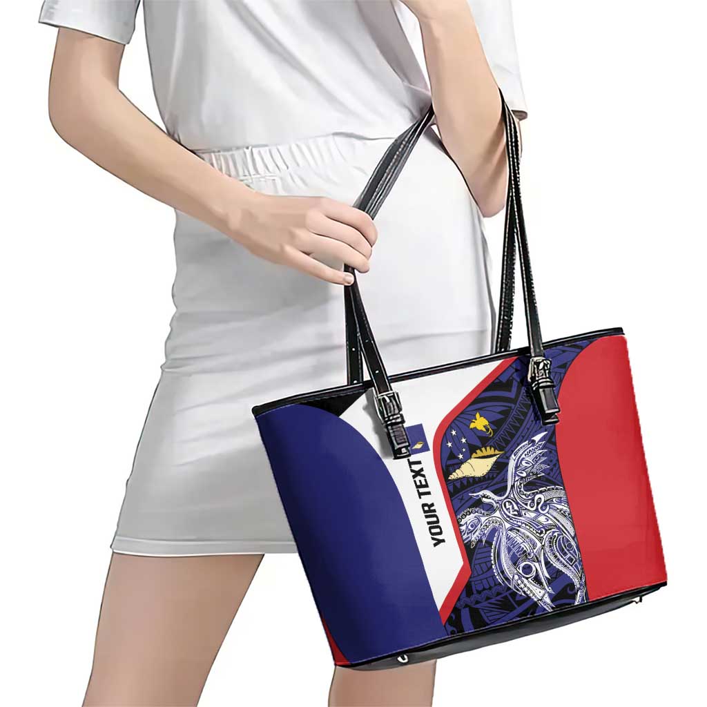 Personalised PNG West New Britain Province Leather Tote Bag Bird of Paradise Tattoo Flag Motif - Polynesian Pride