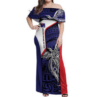 Personalised PNG West New Britain Province Off Shoulder Maxi Dress Bird of Paradise Tattoo Flag Motif - Polynesian Pride