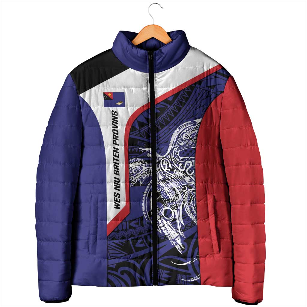 Personalised PNG West New Britain Province Padded Jacket Bird of Paradise Tattoo Flag Motif LT9 - Polynesian Pride