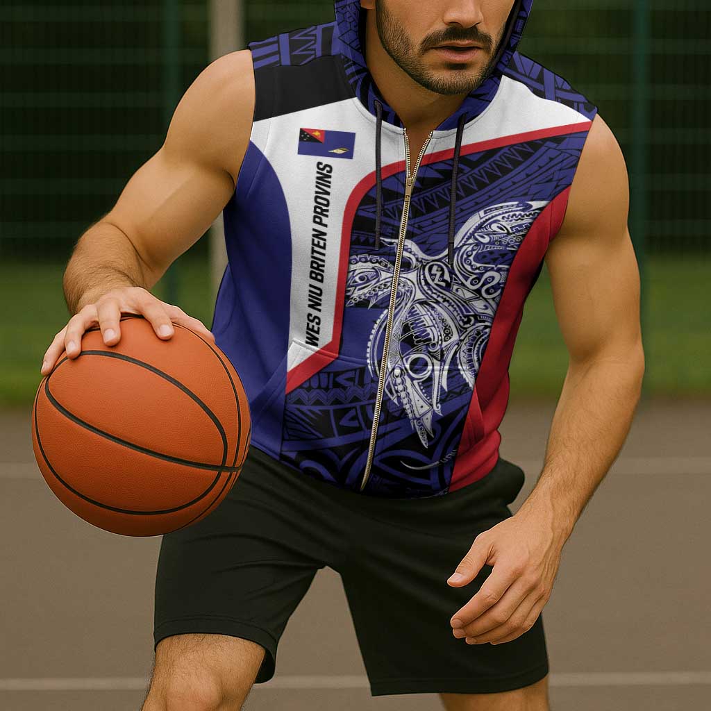 Personalised PNG West New Britain Province Sleeveless Zip Hoodie Bird of Paradise Tattoo Flag Motif - Polynesian Pride