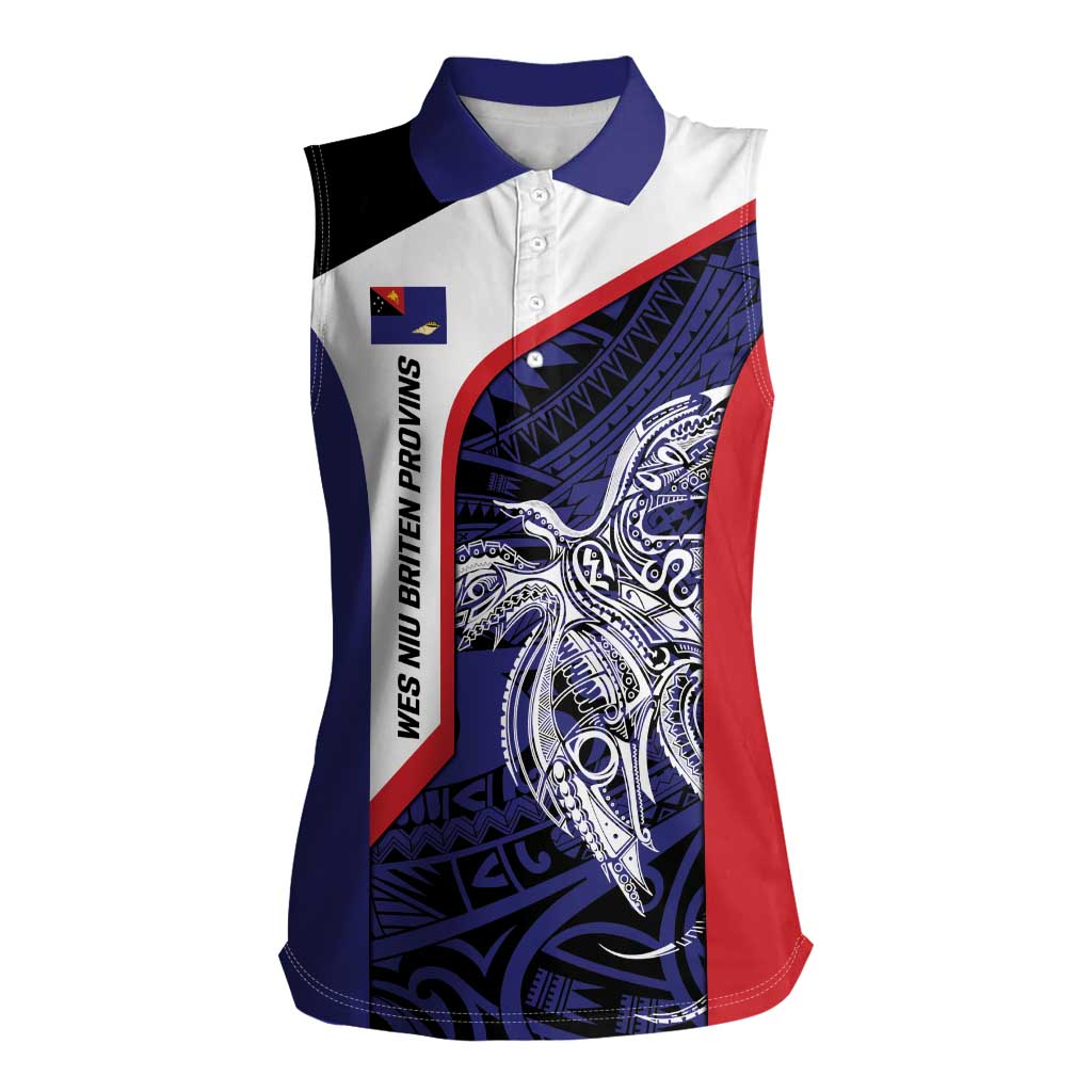 Personalised PNG West New Britain Province Women Sleeveless Polo Shirt Bird of Paradise Tattoo Flag Motif - Polynesian Pride