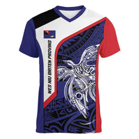 Personalised PNG West New Britain Province Women V-Neck T-Shirt Bird of Paradise Tattoo Flag Motif - Polynesian Pride