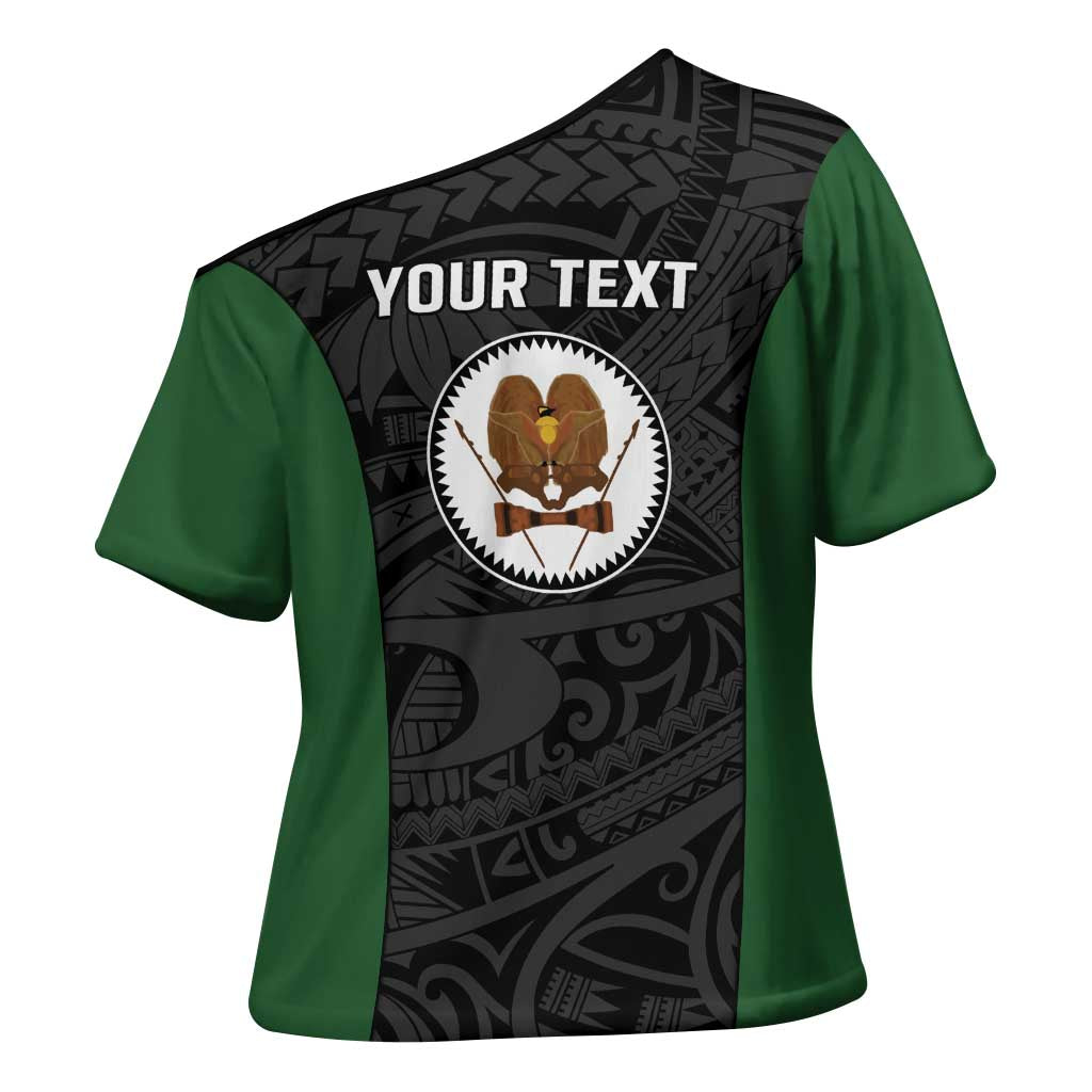 Personalised PNG Western Highlands Province Cross Shoulder Shirt Bird of Paradise Tattoo Flag Motif - Polynesian Pride