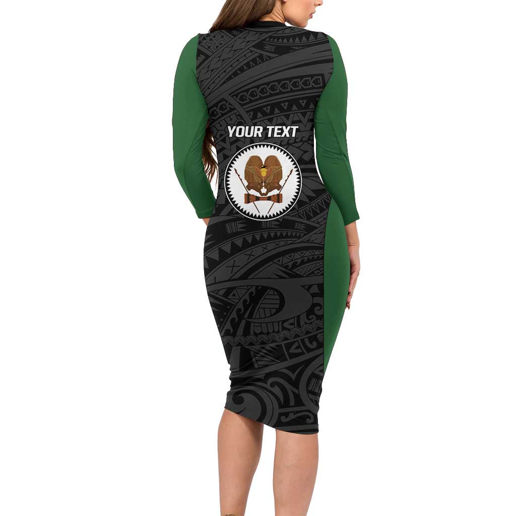 Personalised PNG Western Highlands Province Family Matching Long Sleeve Bodycon Dress and Hawaiian Shirt Bird of Paradise Tattoo Flag Motif - Polynesian Pride