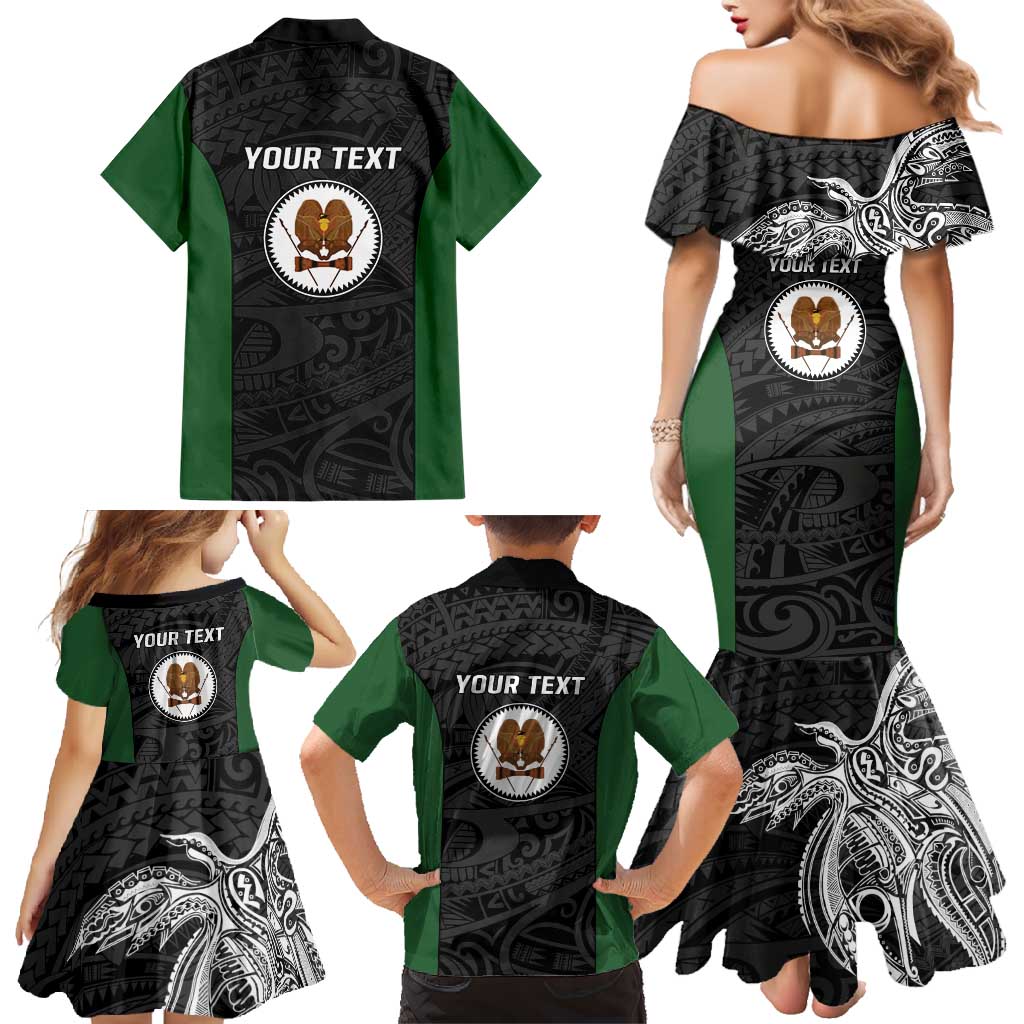 Personalised PNG Western Highlands Province Family Matching Mermaid Dress and Hawaiian Shirt Bird of Paradise Tattoo Flag Motif - Polynesian Pride