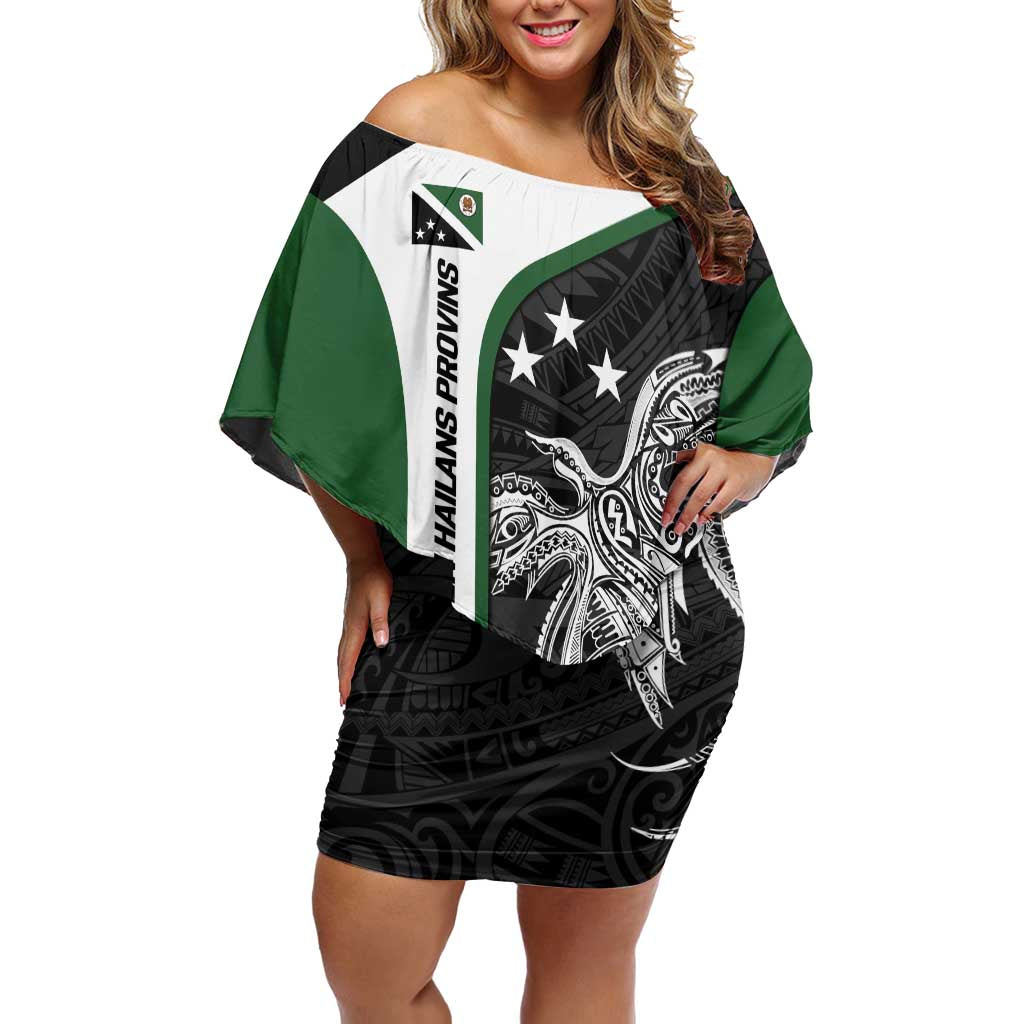 Personalised PNG Western Highlands Province Family Matching Off Shoulder Short Dress and Hawaiian Shirt Bird of Paradise Tattoo Flag Motif - Polynesian Pride