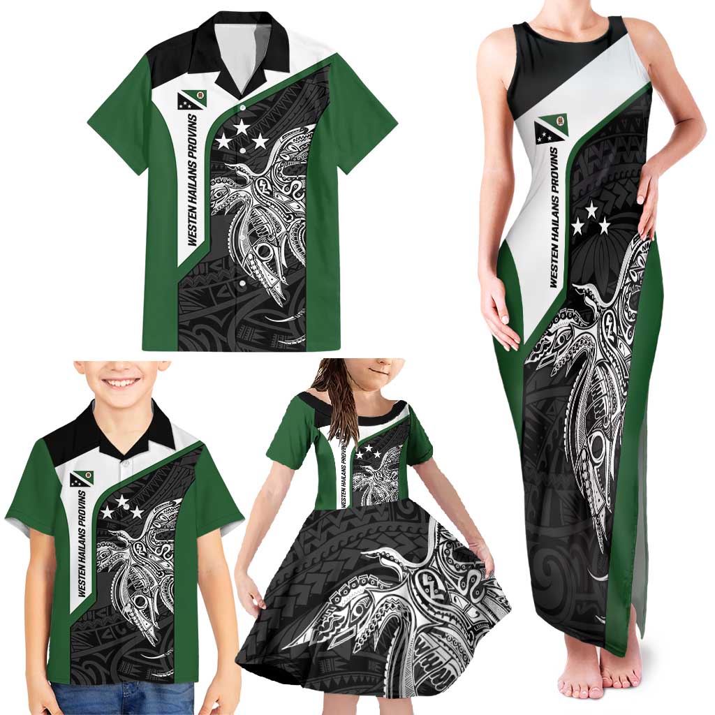Personalised PNG Western Highlands Province Family Matching Tank Maxi Dress and Hawaiian Shirt Bird of Paradise Tattoo Flag Motif - Polynesian Pride
