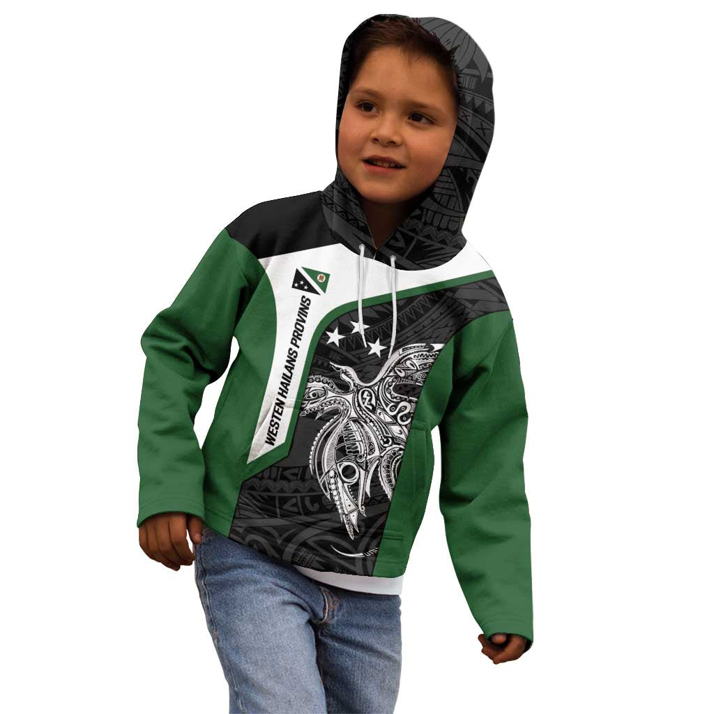 Personalised PNG Western Highlands Province Kid Hoodie Bird of Paradise Tattoo Flag Motif - Polynesian Pride