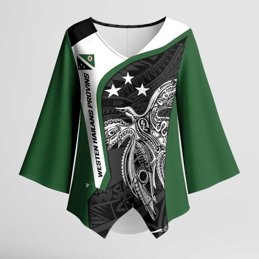 Personalised PNG Western Highlands Province Kimono Sleeve Blouse Bird of Paradise Tattoo Flag Motif - Polynesian Pride