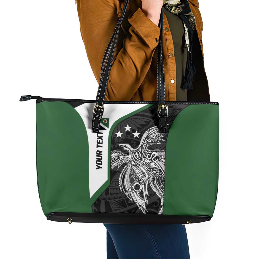 Personalised PNG Western Highlands Province Leather Tote Bag Bird of Paradise Tattoo Flag Motif - Polynesian Pride