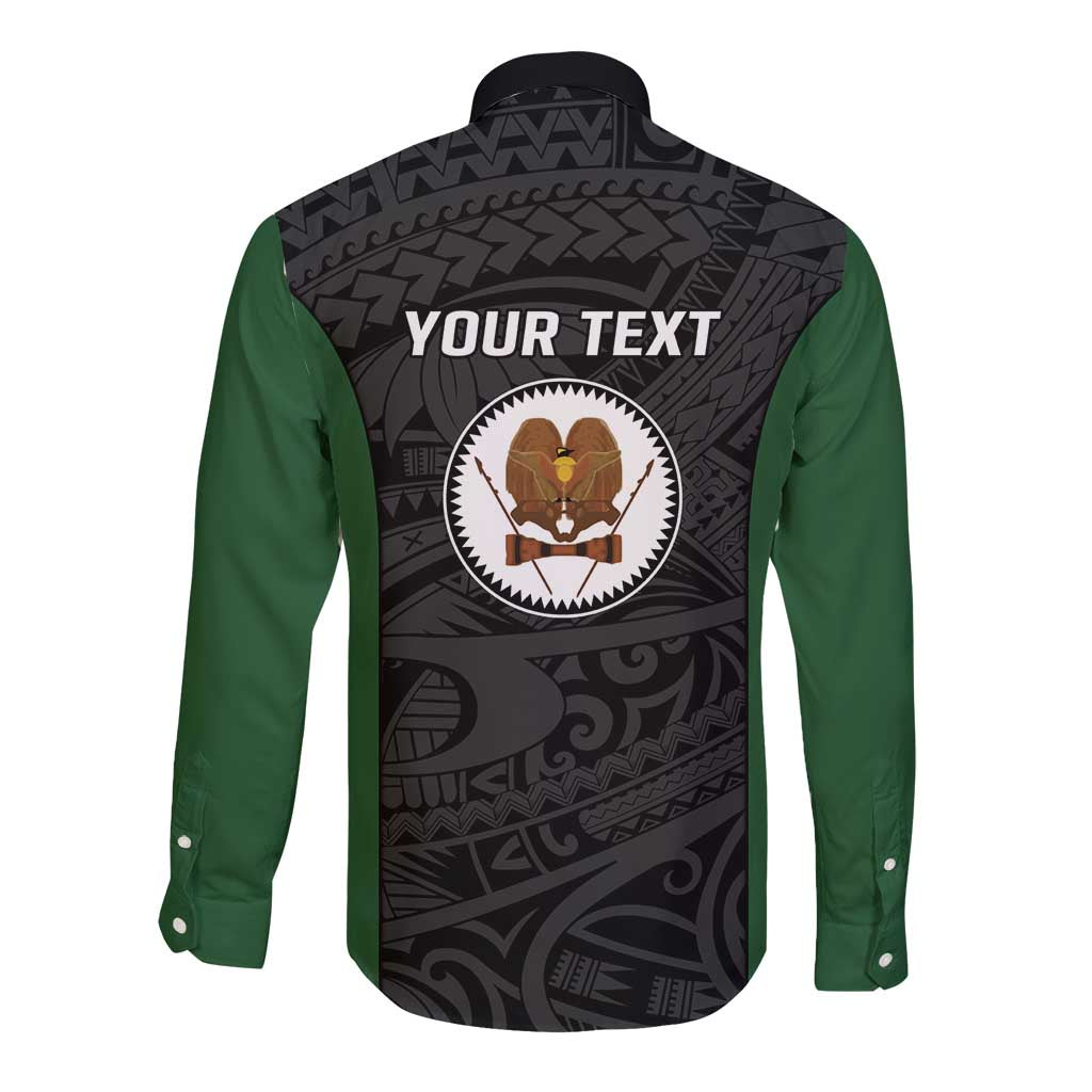 Personalised PNG Western Highlands Province Long Sleeve Button Shirt Bird of Paradise Tattoo Flag Motif - Polynesian Pride