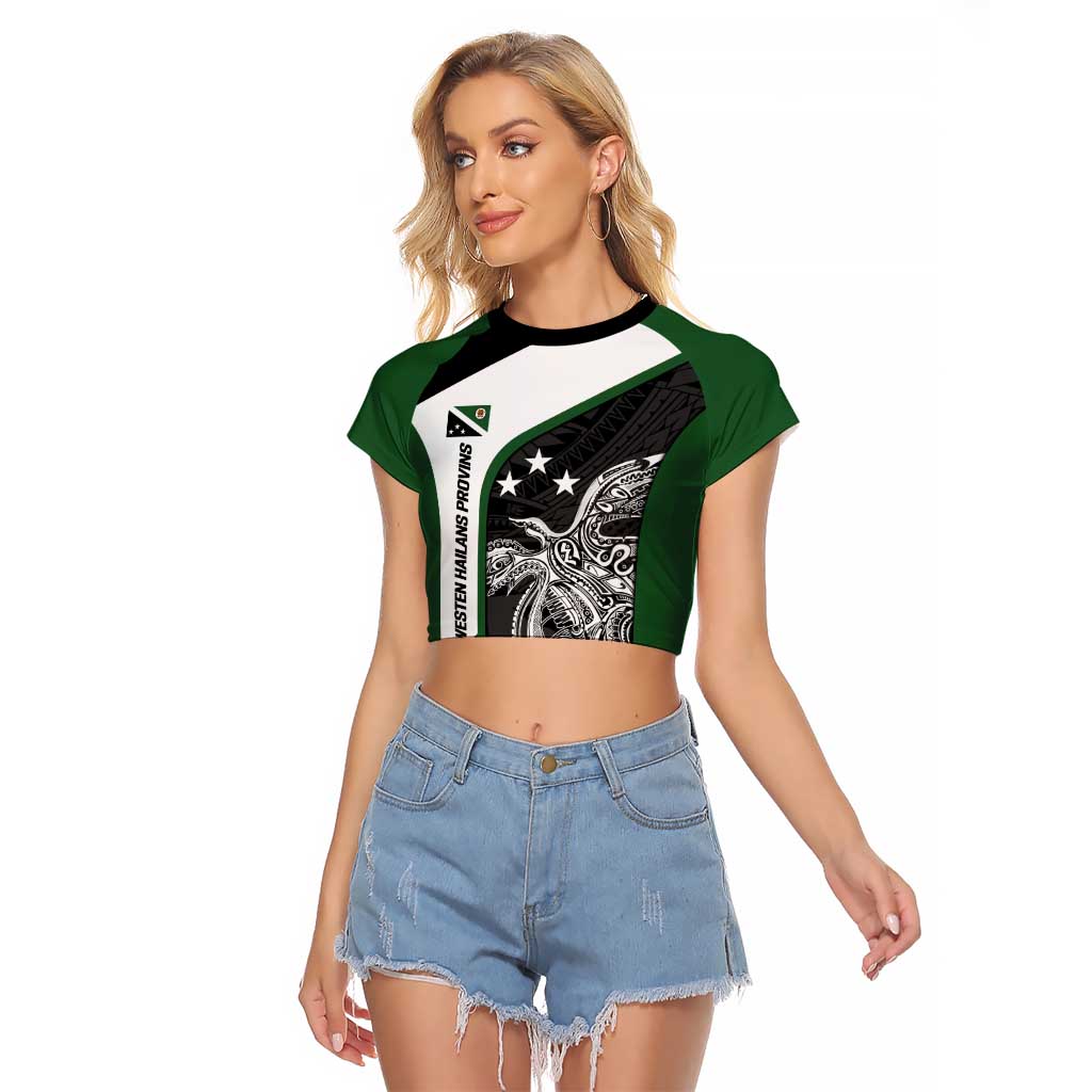 Personalised PNG Western Highlands Province Raglan Cropped T Shirt Bird of Paradise Tattoo Flag Motif - Polynesian Pride