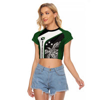 Personalised PNG Western Highlands Province Raglan Cropped T Shirt Bird of Paradise Tattoo Flag Motif - Polynesian Pride