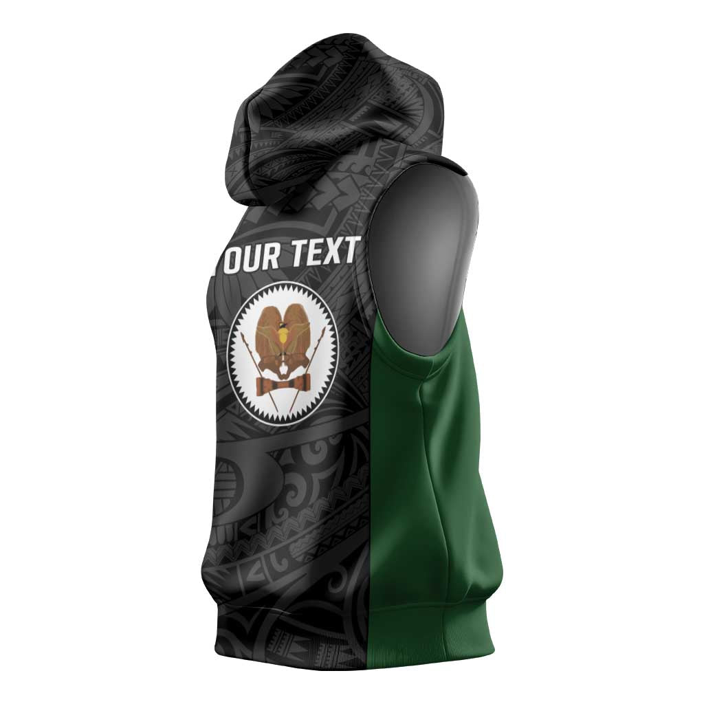 Personalised PNG Western Highlands Province Sleeveless Hoodie Bird of Paradise Tattoo Flag Motif - Polynesian Pride